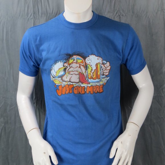 Vintage Iron On Graphic T-shirt - Drunk Man Just One More (1974) - Adult Large - Picture 4 of 10